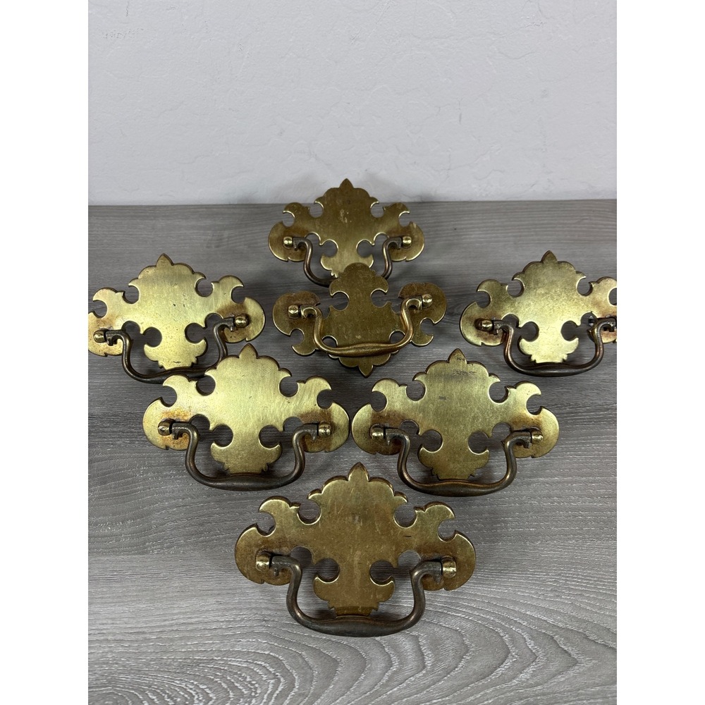 Vintage Brass Batwing Drawer Pulls Chippendale Bail Handles N8334 Set of‎ 6
